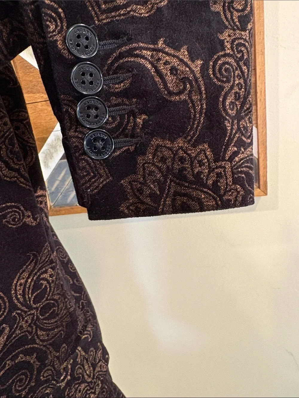 Vintage Lauren Ralph Lauren Black Gold Paisley Button-Up Velvet Blazer Jacket 8